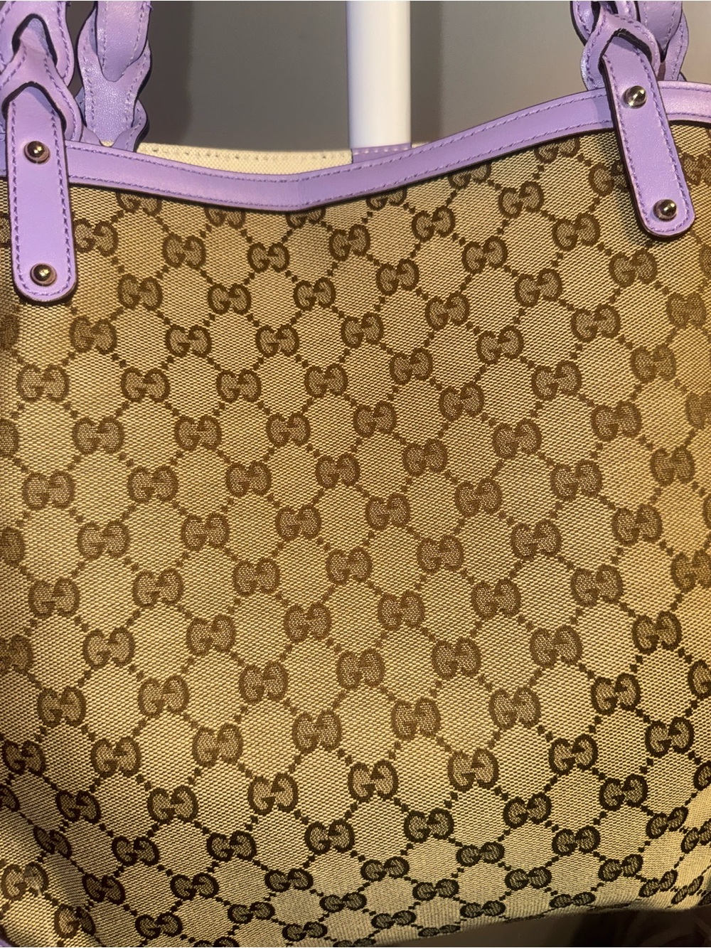 Gucci Beige GG Canvas Tote with Lavender Trim - Picture 15 of 16